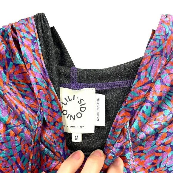 LILI SIDONIO velvet Printed‎ Hoodie top Size M boho - Picture 6 of 10